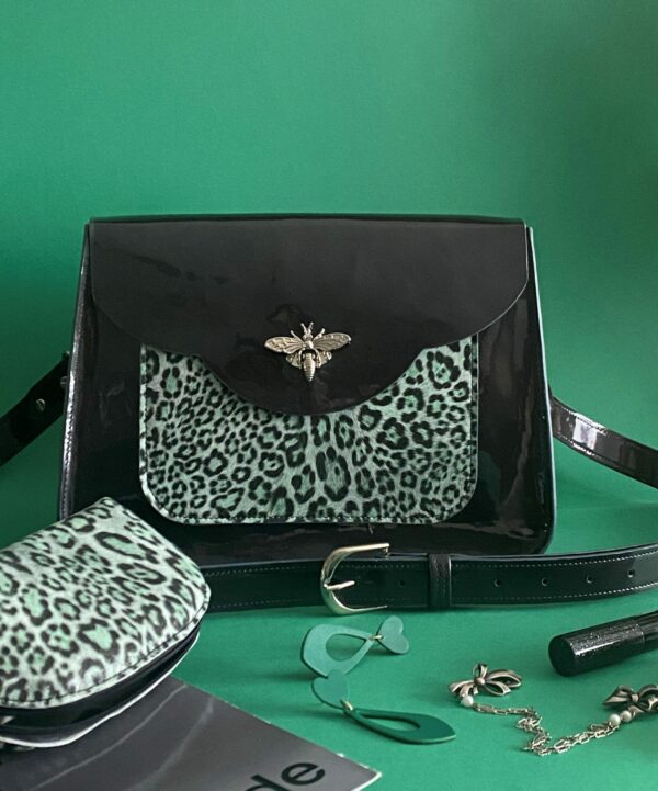 Sac Grace Vernis Antracithe Leopard vert – Image 6