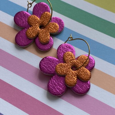 Créoles duo Daisy rose orange irisé