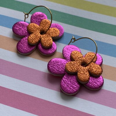 Créoles duo Daisy rose orange irisé