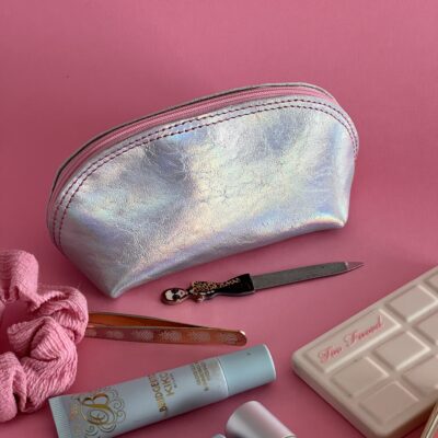 Trousse Scarlett argent holographique & rose