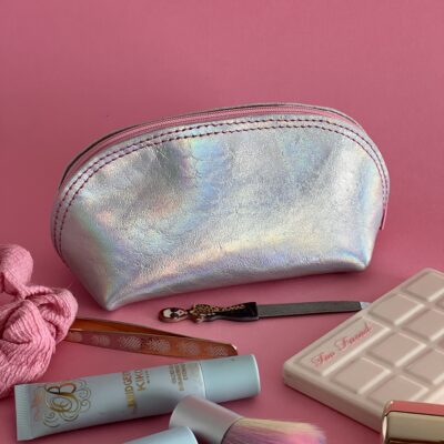 Trousse Scarlett argent holographique & rose